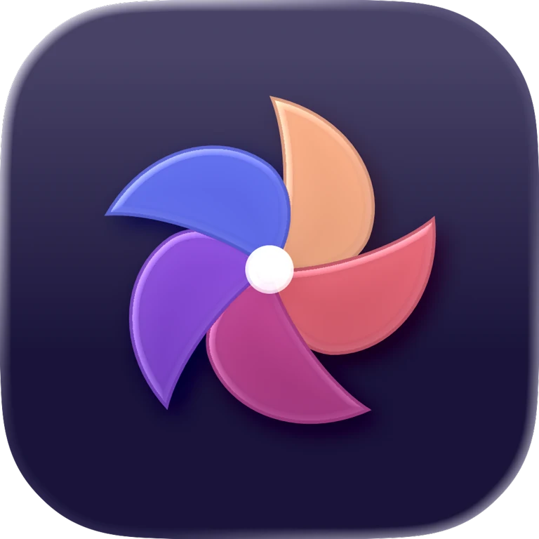 The PinnaPetta app icon: a pinwheel of five glass petals